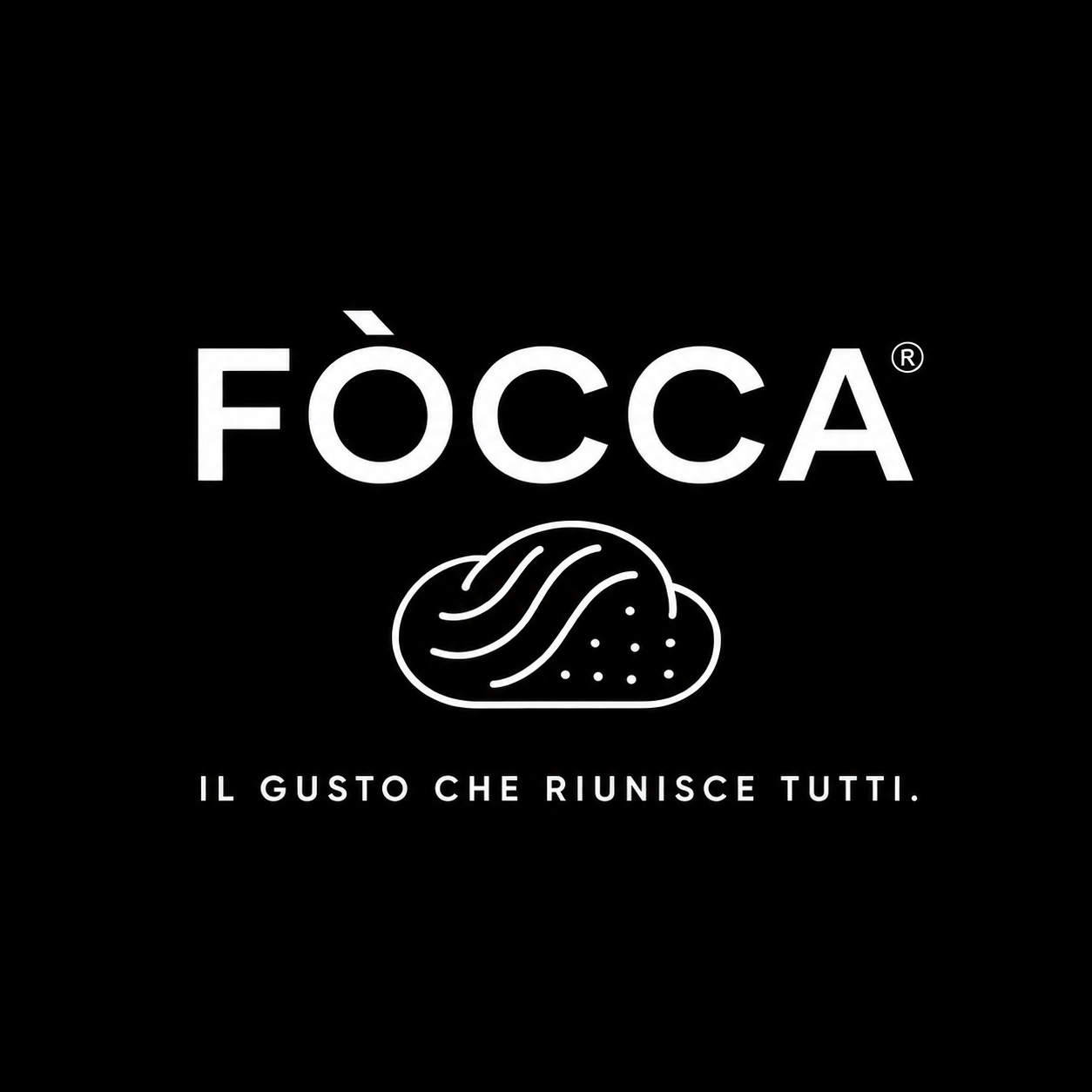 Logo FÒCCA con il claim Il gusto che riunisce tutti